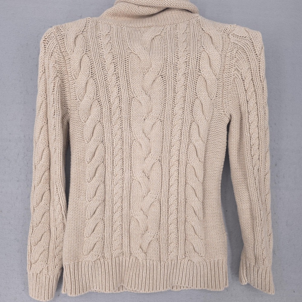L.L.Bean Sweater Womens XS Cream Cotton Cable Knit Cowl Neck Pockets Pullover - Picture 4 of 8